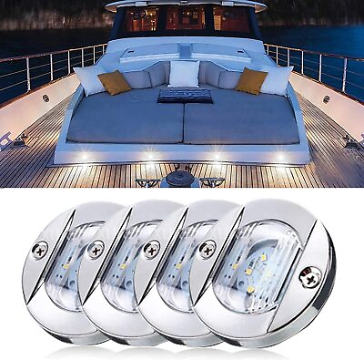 #ad 4pcs 3quot; White Round LED marine Courtesy light Boat Interior Light Deck Bow Light $12.94