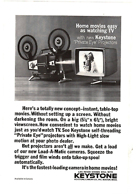 #ad 1964 Print Ad Keystone Camera Co Private Eye Projectors Home Movies Easy as TV $11.99