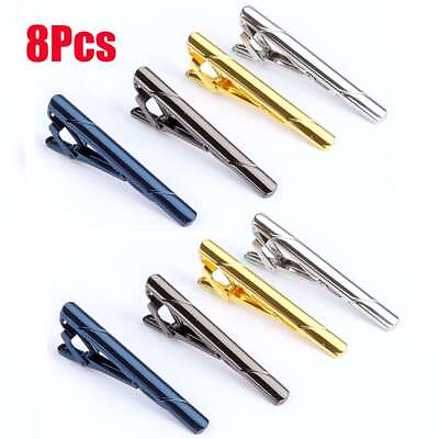 #ad 8pcs Mens Stainless Steel Tie Clip Necktie Bar Clasp Clamp Pin Gold Black Silver $16.89