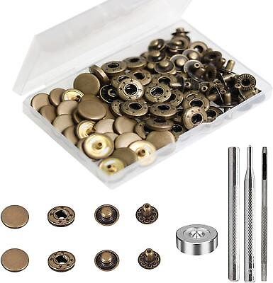 #ad 24 Sets Heavy Duty Leather Snap Fasteners Kit 15mm Metal Snap Buttons Press Stud $17.83
