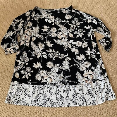 #ad J. Jill Wherever Collection Black Floral Top Women’s Size Medium 1 2 Sleeve $7.99