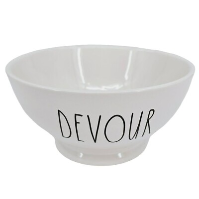 #ad Rae Dunn Bowl Cream Black LL Large Letter DEVOUR Footed Ceramic Farmhouse Dining $14.83