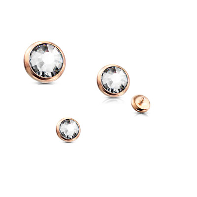 3 Pc 14G 3 Size Rose Gold CZ Flat Dome Dermal Anchor Tops $8.95