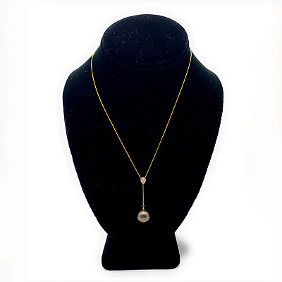 Cultured Black South Sea Pearl amp; Diamond 18K Yellow Gold Necklace 13mm $850.00