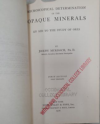 Microscopical Determination of the Opaque Minerals Hardback Murdoch 1916 #ad $49.99