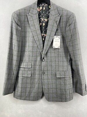 #ad English Laundry Elegant Arrogant Blazer Sz 46L Gray Green Checked 100% Wool $65.00