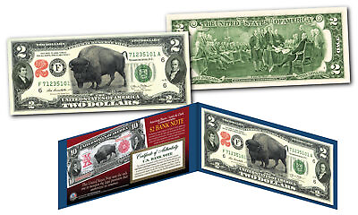 #ad 1901 Bison Buffalo Lewis Clark $10 Banknote Designed on Modern Genuine $2 Bill $15.95