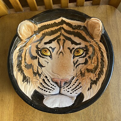Italian Pottery Tiger Bowl Majolica Black Made In Italy Big Cat #ad $150.00