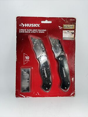#ad Husky 2 Pack Sure Grip Folding Lock Back Utility Knife 10 Blades Included $14.99