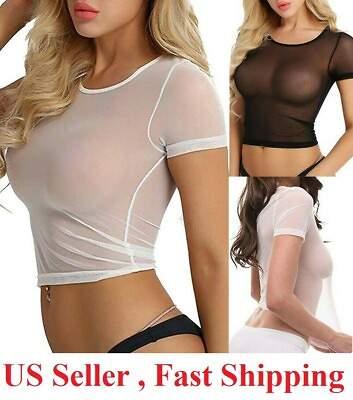 #ad Women Sexy See Through Mesh Sheer Tank Crop Top clubwear party Tee Lingerie $7.95