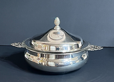 #ad 8quot; Tall quot;English Silver Mfg Corpquot; Casserole Dish w Finial Lid amp; Pyrex Insert $24.99