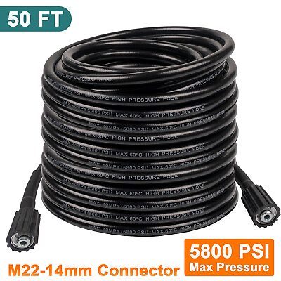 #ad 50FT 5800PSI High Pressure Washer Hose M22 14MM Power Washer Extension Hose $22.89