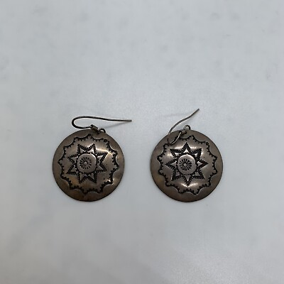 #ad Vintage Southwest Sterling Silver Sun Stamped Concho Round Dangle Drop Earrings $39.99