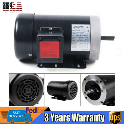 #ad New 2 HP Electric Motor 3 Phase 56C Frame TEFC 3450 RPM TEFC 208 230 460 Volt $188.10