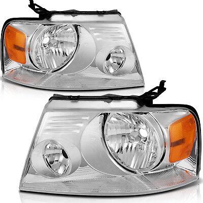 #ad For 2004 2008 Ford F 150 Headlights Assembly Chrome Housing Headlamp Pair $56.88