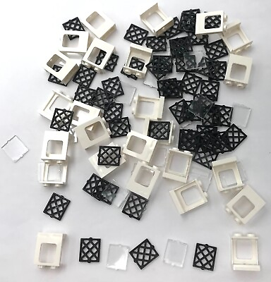 #ad Lego New White Windows 1 x 2 x 2 Plane Single Hole Black Lattice Diamond Parts $12.99