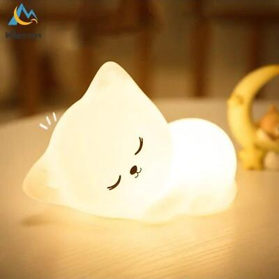#ad Night Cat Light Lamp LED MultiColor Cute Kids Silicone USB Bedroom Rechargeable $24.99
