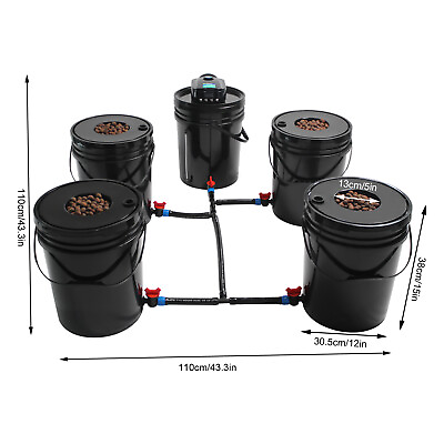 #ad 5 Bucket Hydroponics Grow System Set 5.28Gallon Recirculating Deep Water Culture $122.55