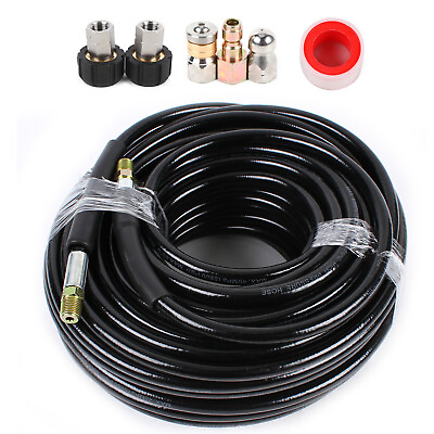 #ad NEW Sewer Line and Drain Jetter Kit 1 4quot; x 100#x27; Hose w Sewer Nozzle amp; Adapters $38.95