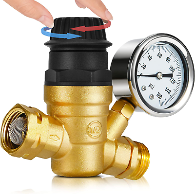 #ad #ad Pressure Regulator Water Reducing Valve Adjustable Brass Gauge Reducer Lead Free $48.60