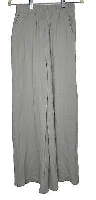 #ad BY TOGETHER Women’s Wide Leg Pants Side Size M Pull on Cotton Crinkle Grey $13.12