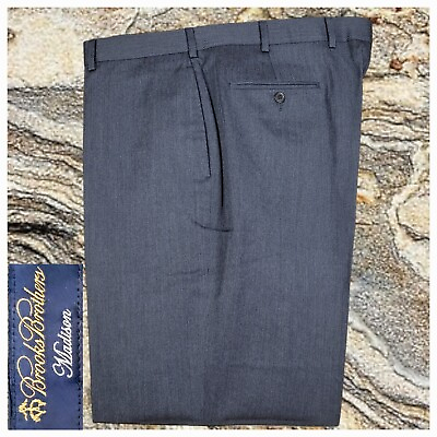 #ad 40x29 Brooks Brothers Madison Gray Sharkskin Pleated Dress Pants Slacks Trousers $49.95