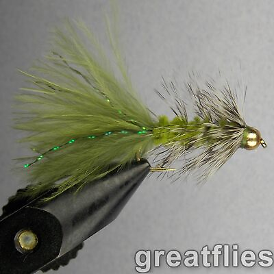#ad 1 dozen 12 Woolly Bugger Olive amp; Grizzly Bead Head $7.58