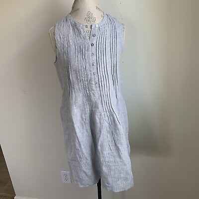 #ad Quince Dress Small Womens European 100% Linen Pleated Button Up Sleeveless $32.00