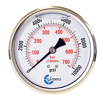 #ad 2 1 2quot; Pressure Gauge Stainless Steel Case Liquid Filled Back Mnt 10000 PSI $14.45