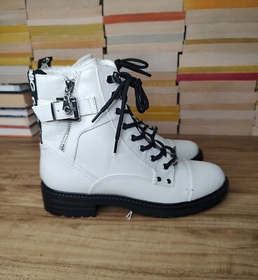 #ad GBG Los Angeles Guess Womens White Black Boots Booties Size 7M Y2K 1.5 inch heel $34.99