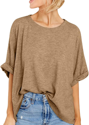 #ad Short Sleeve Oversized Tops Summer Crew Neck Loose Casual Tee $28.99