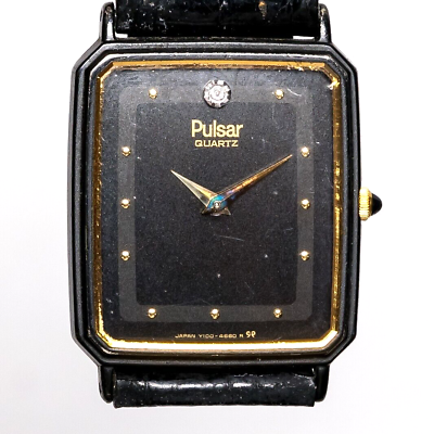 #ad Pulsar Black Unisex Stainless Steel Gold Plated Watch Vintage 1990#x27;s USED $14.99