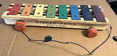 Vintage 1964 Fisher Price Pull a Tune Wood Metal Xylophone Toy No Mallet #ad #ad $9.99