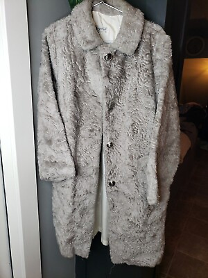 #ad Vintage Fingerhut Fashions Faux Fur grey womens Coat size 14 made in the USA $39.00
