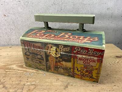 #ad Pep Boys Wood Chest used empty Lunch Box Mazda Lamp Storage $35.00