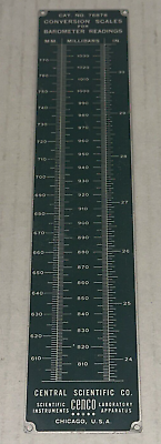 #ad Vintage Central Scientific Co Cenco Barometric Pressure Conversion Table Chart $15.74
