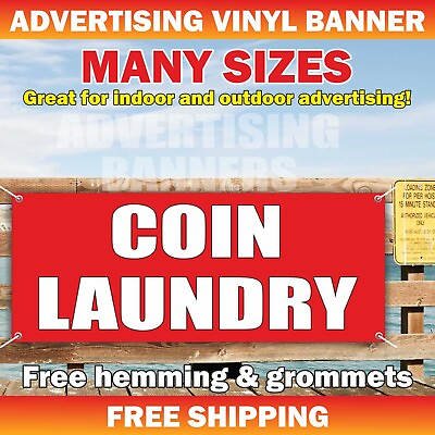 #ad COIN LAUNDRY Advertising Banner Vinyl Mesh Sign laundromat wash dry cleaning $189.95