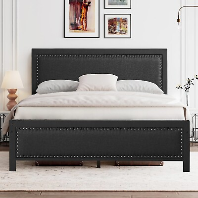 #ad VECELO Twin Full Queen Size Bed Frame Metal Platform with Upholstered Headboard $109.79