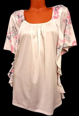 Women#x27;s white floral print scoop neck stretch short sleeve top 5XL #ad $13.99