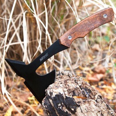 #ad NEW Throwing Ax Tomahawk Mtech Black Blade Wood Tactical Battle Hatchet Sheath $18.24