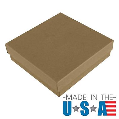#ad 100 Brown Kraft Paper Cotton Filled Jewelry Gift Packaging Boxes 8 Sizes $63.44