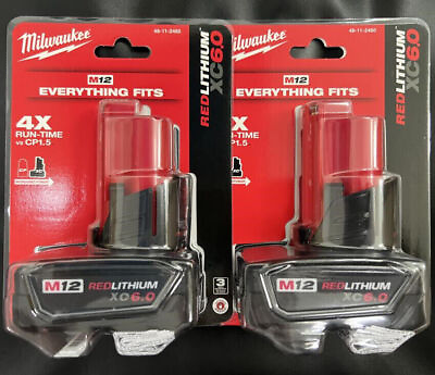 #ad 2 Pack Milwaukee 48 11 2460 M12 REDLITHIUM 6.0 Compact Battery Genuine $61.56