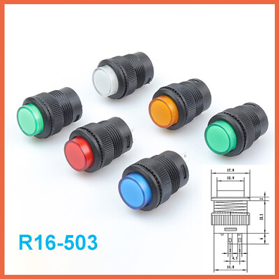 16mm Round Push Button Momentary Latching Switch R16 503 Red Green Blue Yellow #ad $21.56