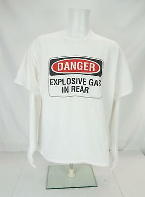 Vintage T Shirt Danger Explosive Gas in The Rear Short Sleeves White Men#x27;s XL $14.69
