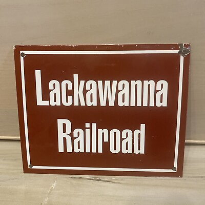 #ad VINTAGE LACKAWANNA RAILROAD PORCELAIN SIGN OLD TRAIN RAILWAY GAS OIL COLLECTIBLE $99.99