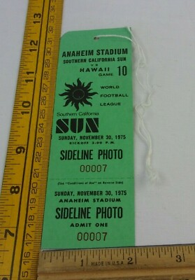 #ad 1975 Anaheim SoCal Sun vs Hawaii World Football League press sideline pass $15.96