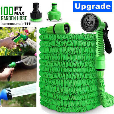 #ad 100 FT 100 Feet Expandable Flexible Outdoor Garden Water Hose w Spray Nozzle $17.30