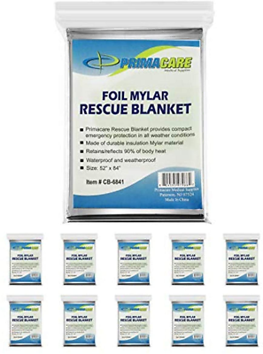 #ad Primacare HB 10 Emergency Foil Mylar Thermal Blanket Pack of 10 52quot; Length X $21.36