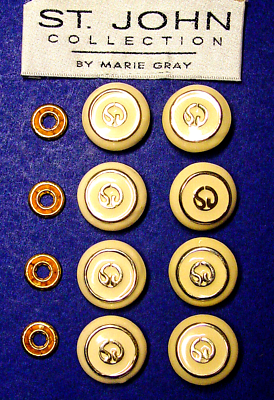 #ad ST JOHN REPLACEMENT BUTTON ENAMELED IVORY GOLD 4 SEW ON 4 PIERCE THRU SET OF 8 $53.10
