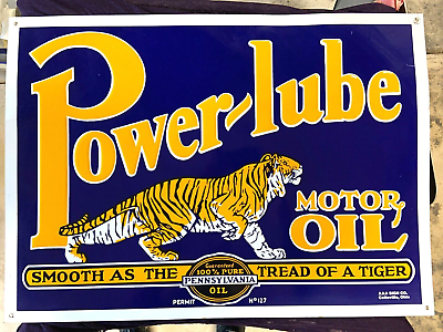 #ad Power Lube Pennsylvania Oil Tiger Sign Gas Oil Embossed Sign 9.0 FREE SHIPPING $159.95